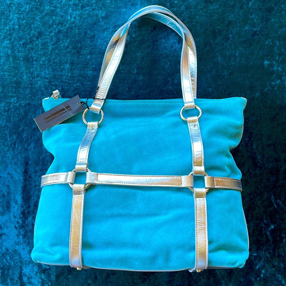 Giani Chiarini blue silver suede tote